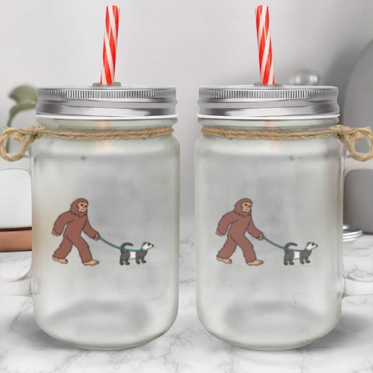 Bigfoot Sasquatch Walking Ferret Mason Jar Cups