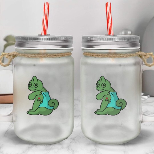 I Love Mom Tattoo Chameleon Reptile Mason Jar Cups