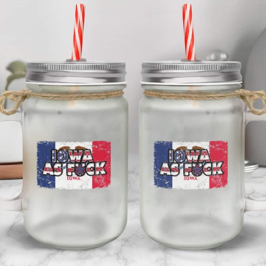 America US Flag State Flag Iowa Mason Jar Cups