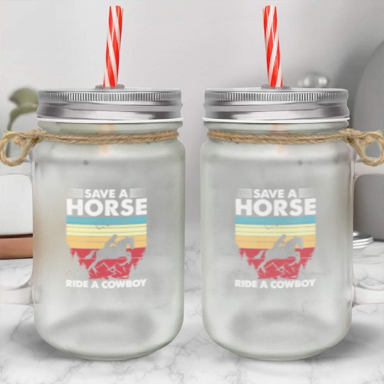Ride A Cowboy Mason Jar Cups