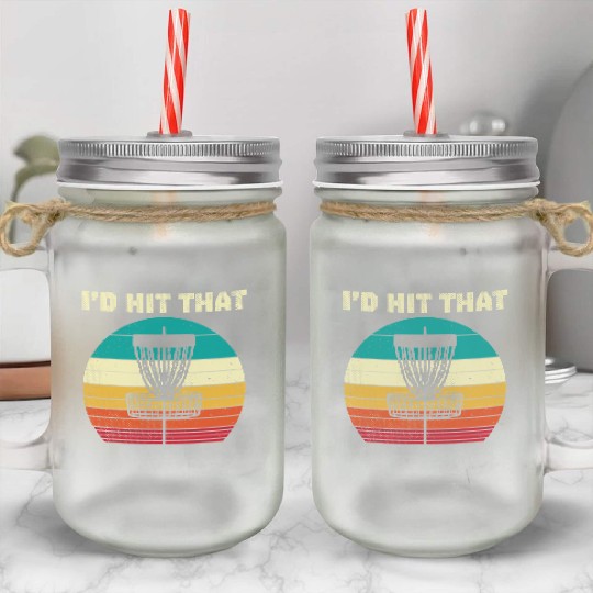 Id Hit That Disc Golf Basket Sunset Retro Golfing Mason Jar Cups