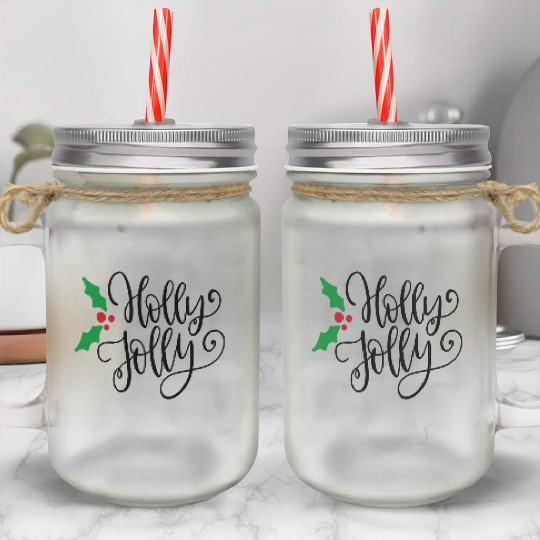 Holly Jolly Mistletoe Holiday Mason Jar Cups