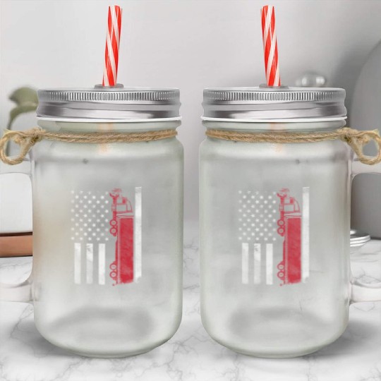 US American Flag Semi Truck Driver 18 Wheeler Mason Jar Cups