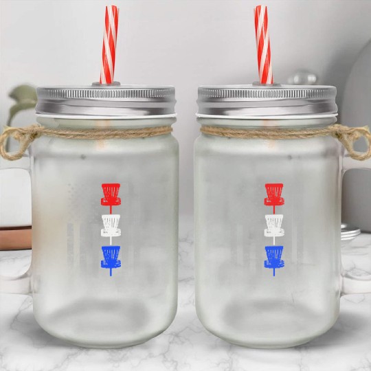 Red White and Blue Disc Golf Flag Mason Jar Cups