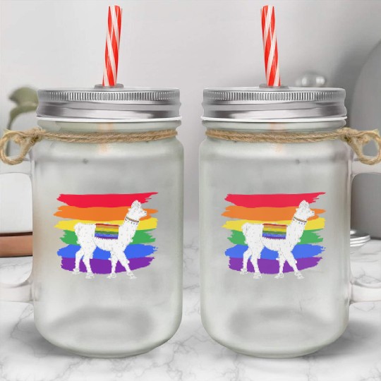 LGBTQ Llama Alpaca Women Gay Lesbian Llama Mason Jar Cups