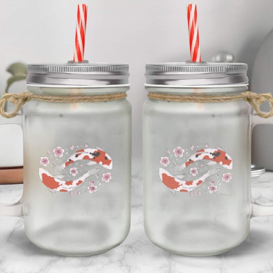 Japanese Koi Fish and Cherry Blossom Mason Jar Cups