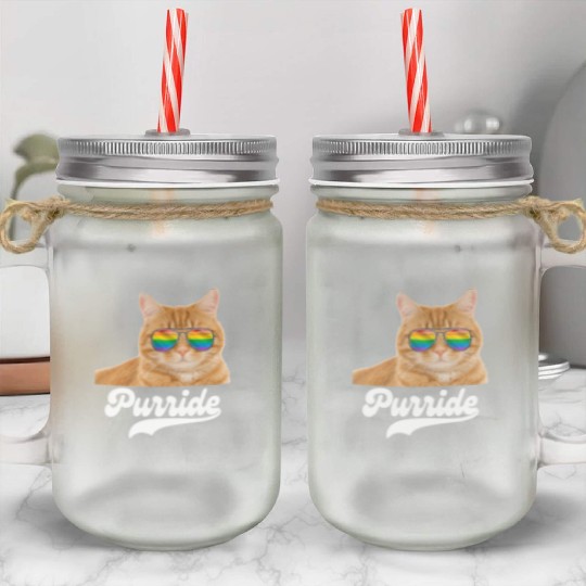 Cat LGBT Gay Pride Rainbow Flag Mason Jar Cups