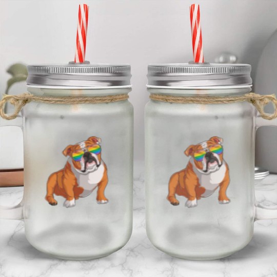 Funny English Bulldog LGBT Gay Pride Dog Mason Jar Cups