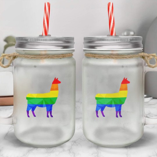 Colorful Llama LGBTQ Gay Pride Rainbow Flag Alpaca Mason Jar Cups