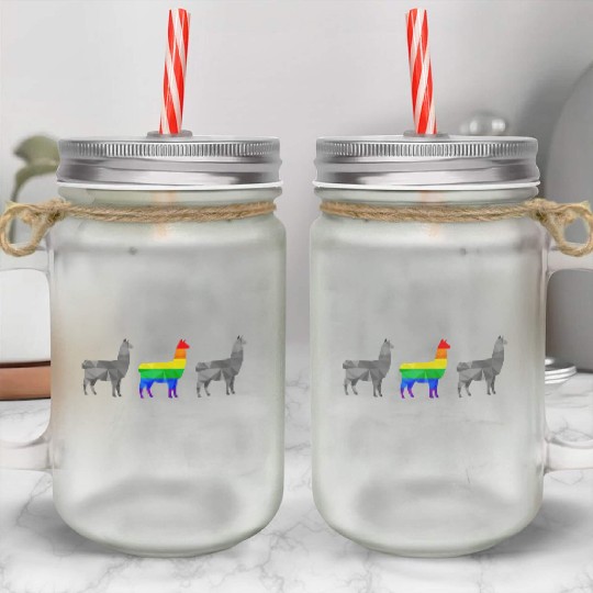 Llama Alpaca LGBTQ Gay Pride Rainbow Flag Mason Jar Cups