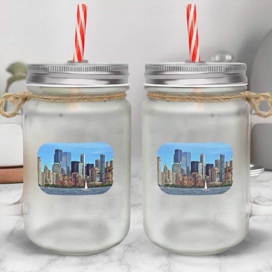 Manhattan NY – Sailboat By Manhattan Skyline Mason Jar Cups