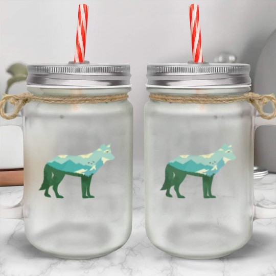 Mountain Wolf Mason Jar Cups