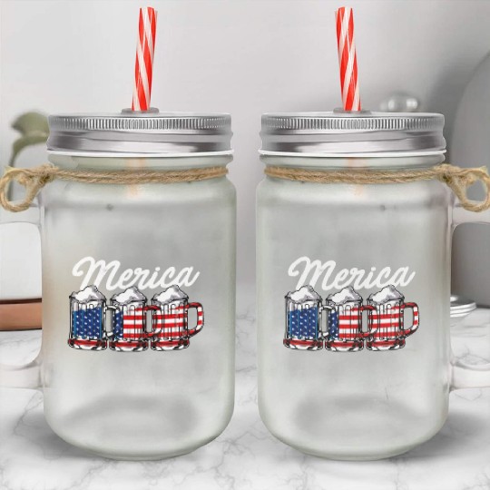 Beer USA Flag Merica Mason Jar Cups
