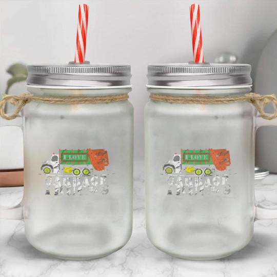 I Love Garbage Trucks Mason Jar Cups