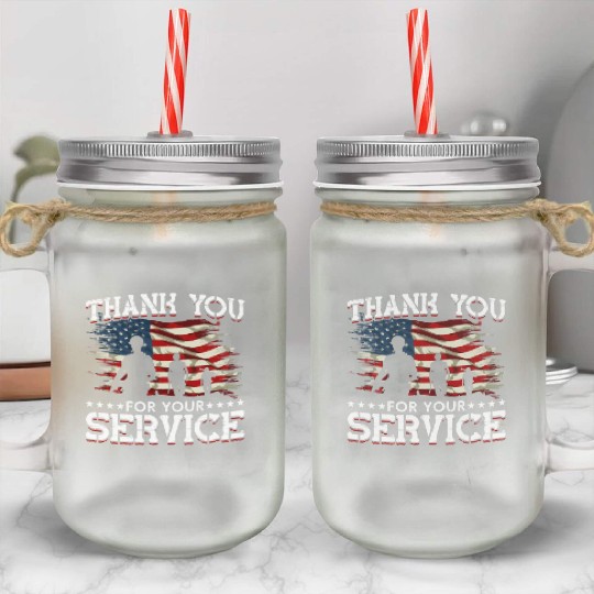 Memorial Day American Flag Patriotic Soldier US Mason Jar Cups