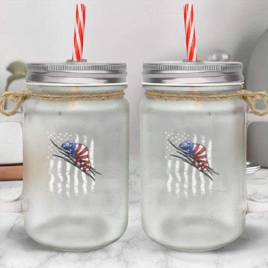US Flag Patriotic American Chameleon in Stars Mason Jar Cups