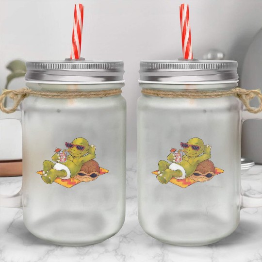 Summer turtle naked on the beach with cocktail Mason Jar Cups
