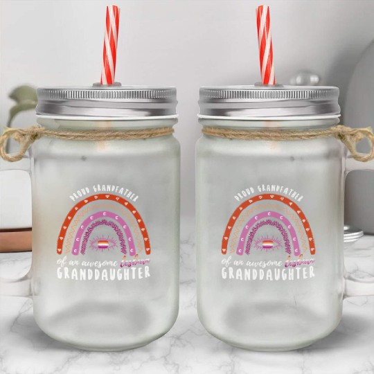 Rainbow Grandfather Lesbian Granddaughter Mason Jar Cups