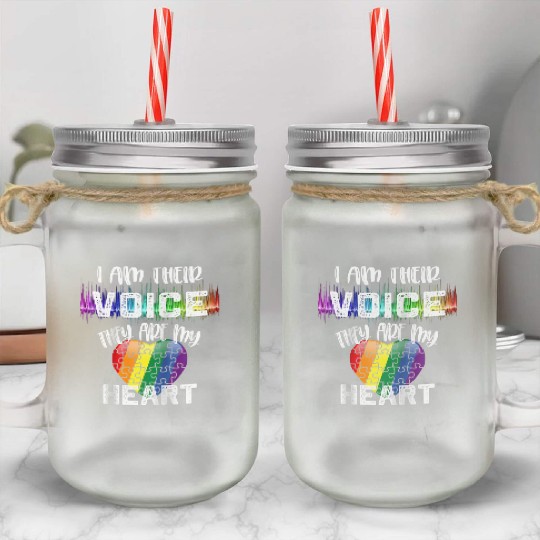 Autism Teacher I Am Their Voice They Are My Heart Mason Jar Cups