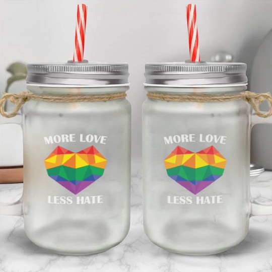 LBGT Flag Gay Pride Human more love less hate Mason Jar Cups