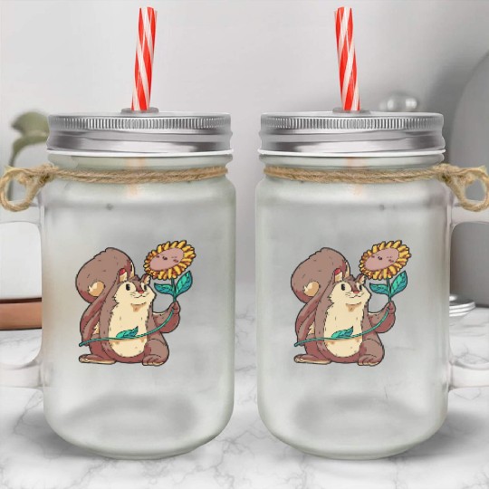 Wildlife Animal Squirrel & Sunflower-Themed Mason Jar Cups
