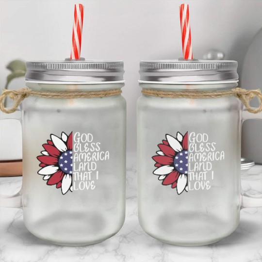God Bless America Sunflower God Bless USA Mason Jar Cups