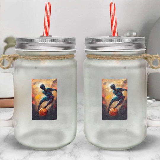 A male basketball player runs after a basketball. Mason Jar Cups