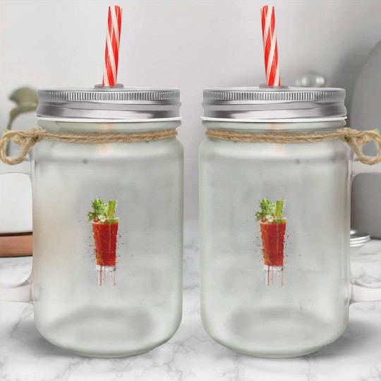 Blood Mary cocktail watercolor art Mason Jar Cups