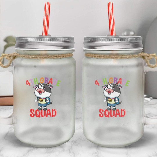 Cow Back To School 4th Grade Squad Mason Jar Cups