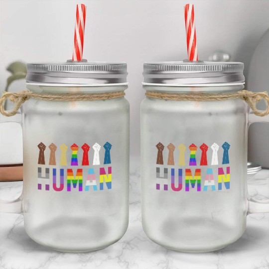 Human Rights For All Resist Feminist LGBT Black Mason Jar Cups