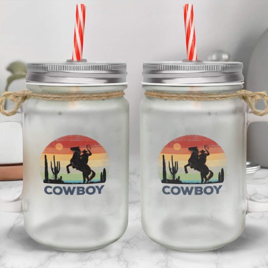 Cowboy - Retro Sunset Mason Jar Cups