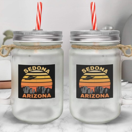 Sedona Arizonna Retro Sunset and UFO Mason Jar Cups
