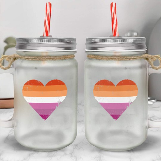 Lesbian Pride Heart Flag Mason Jar Cups
