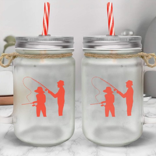 couple fisching dad daughter friends relax lovers Mason Jar Cups