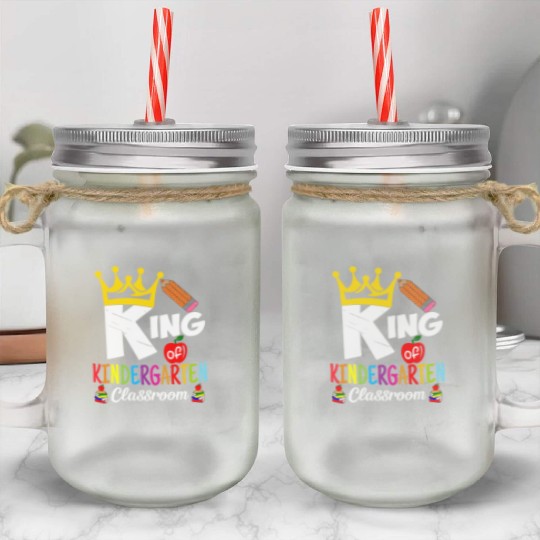 Kids Classroom King of Kindergarten Back To School Mason Jar Cups
