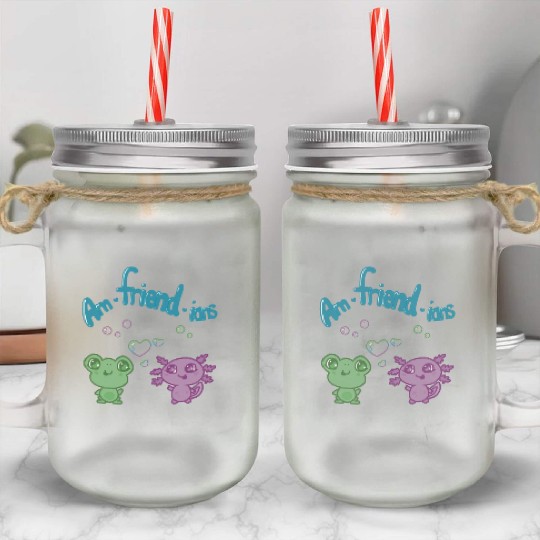Frog And Axolotl Kawaii Best Friends Mason Jar Cups
