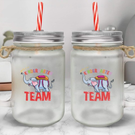 Back To School Elephant Kindergarten Team Mason Jar Cups