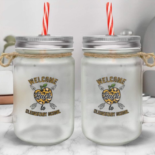 Welcome Back To Elementary School Leopard Print Mason Jar Cups