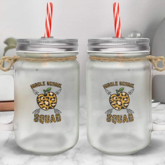 Middle School Squad Teacher Leopard Print Mason Jar Cups