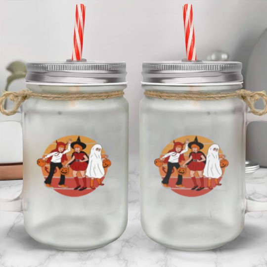 Vintage Horror Comic Trick or Treat. Halloween Mason Jar Cups