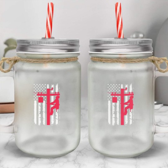 Lineman USA American Flag Mason Jar Cups
