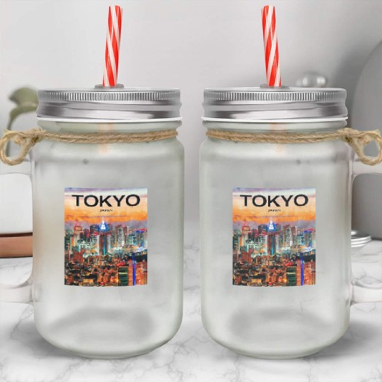 Tokyo, Japan, Skyline Mason Jar Cups