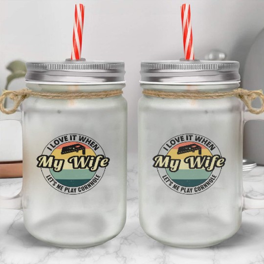 Cornhole Bean Bag Toss Lawn Game Husband Wife Mason Jar Cups