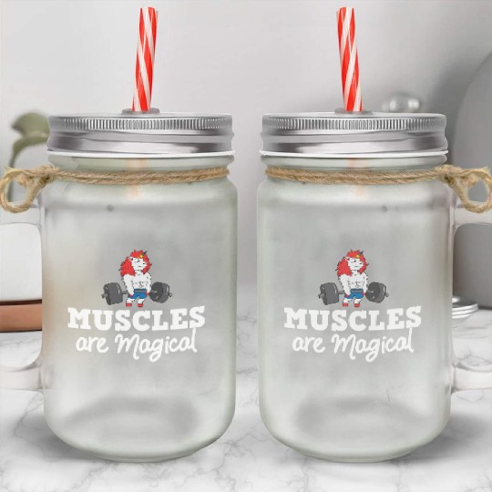 Unicorn Muscle Workout Fitness Training Sport Gym Mason Jar Cups