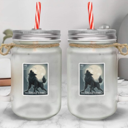 Hombre Lobo Werewolf Card Mexican Lottery Mason Jar Cups