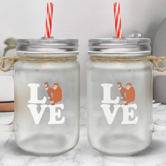 I Love Monkey Ape Orangutan Mason Jar Cups