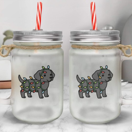 Great Dane Christmas Lights Mason Jar Cups