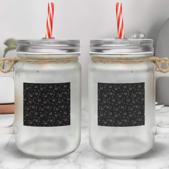 Witchy Cats + Crystals Pink Pastel Goth Pattern Mason Jar Cups