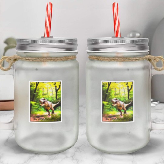 El Dinosaurio Dinosaur Card Mexican Lottery Card Mason Jar Cups