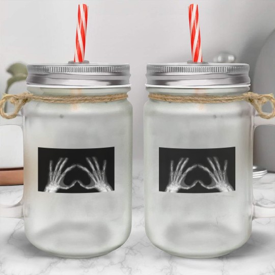 Skeleton Hand Heart Sign Bones Funny Halloween Mason Jar Cups